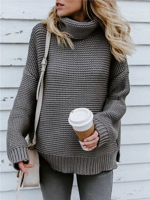 Warm Knitted Turtleneck Sweater - Woman`s Clothing