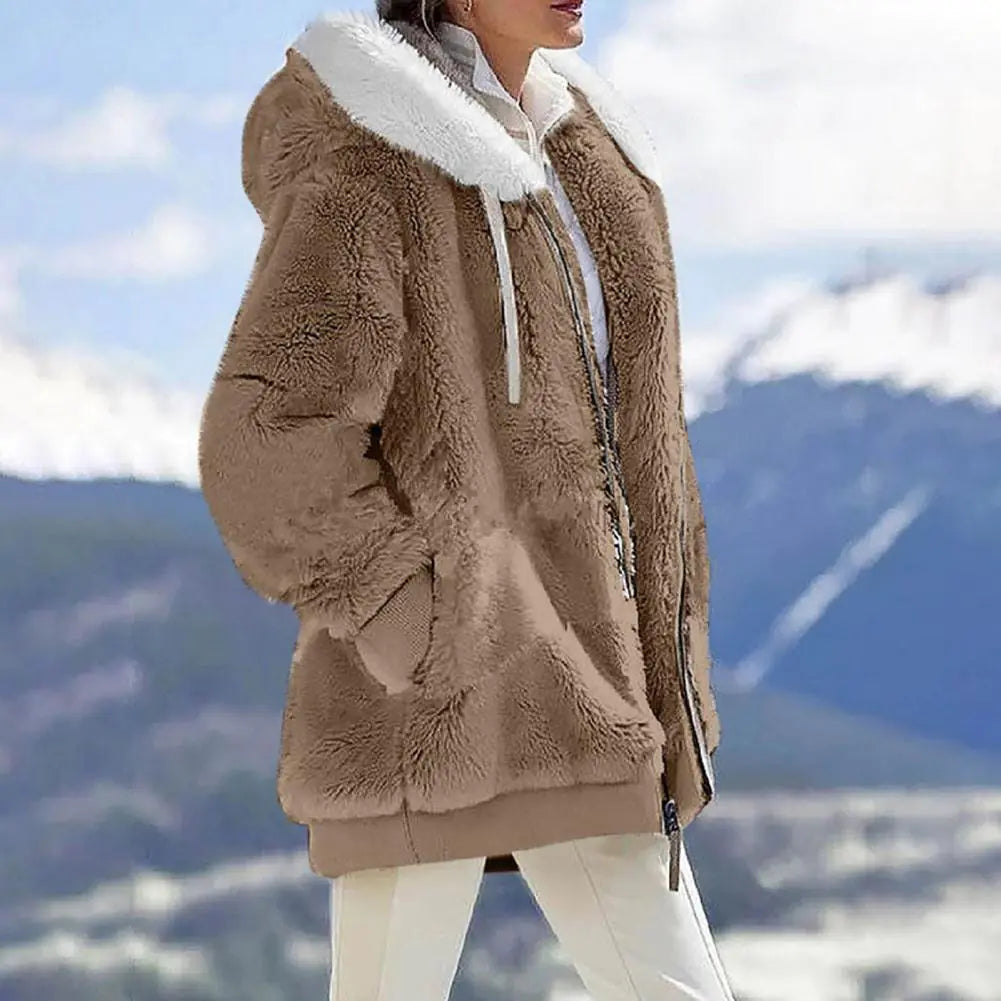 Plush Zipper Coat for Women - Plus Size - Woman`s Clothing