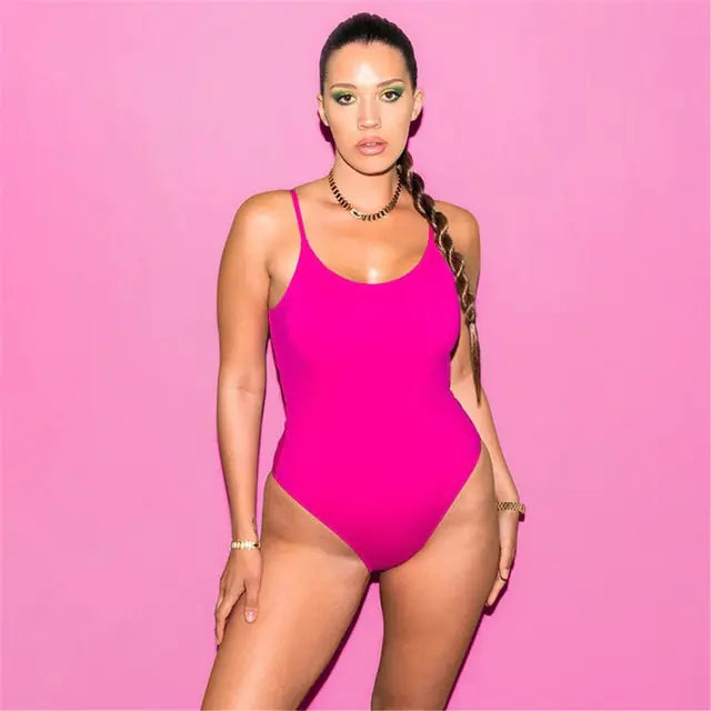 Solid Color One-Piece Backless Swimsuit Bikini - Woman`s Clothing