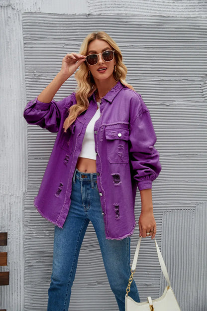 Washed Denim Jacket - Woman`s Clothing