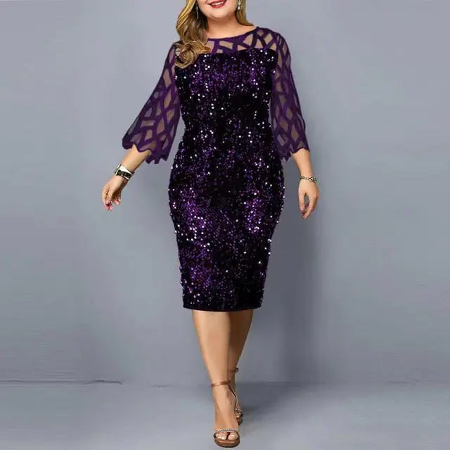 Elegant Sequin Long Sleeve Party Dress - Woman`s Clothing