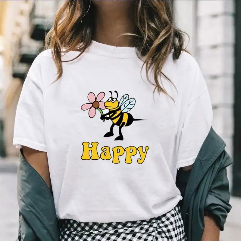 Fun Design Bee Happy Ladies T-Shirt