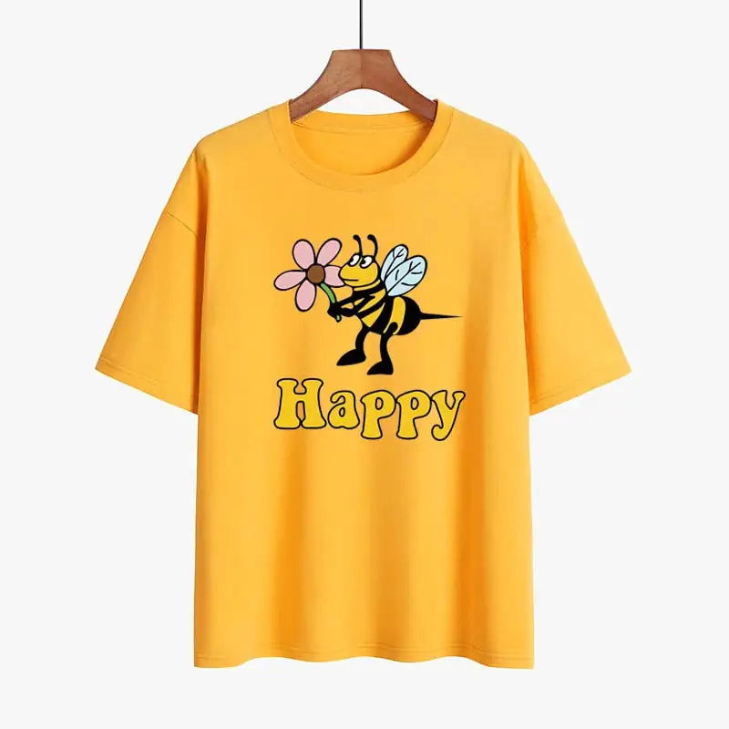 Fun Design Bee Happy Ladies T-Shirt