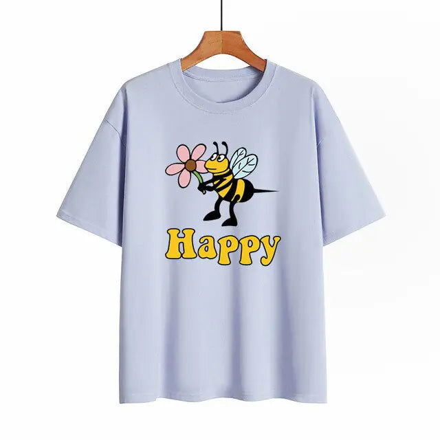 Fun Design Bee Happy Ladies T-Shirt