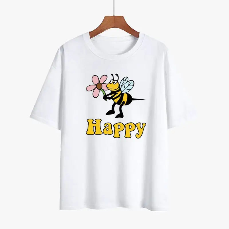 Fun Design Bee Happy Ladies T-Shirt