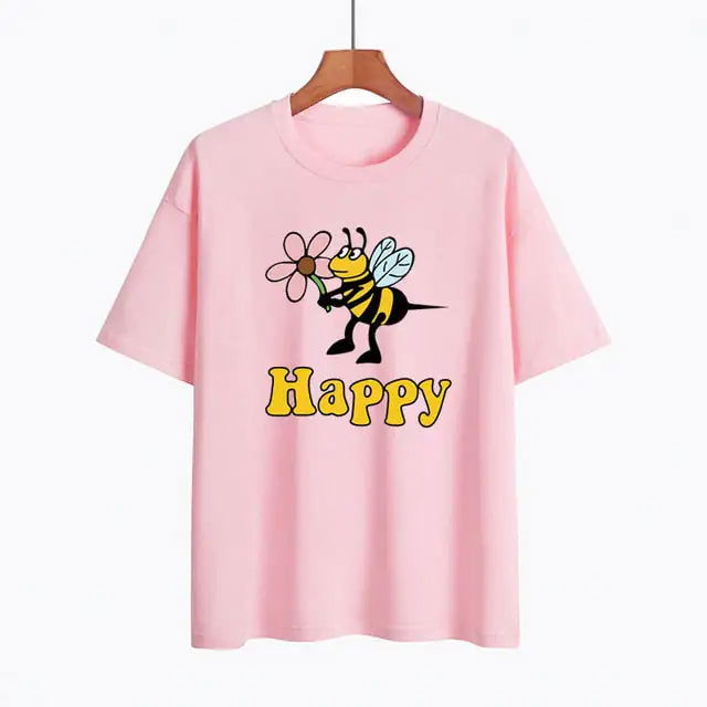 Fun Design Bee Happy Ladies T-Shirt