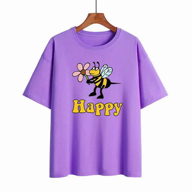 Fun Design Bee Happy Ladies T-Shirt