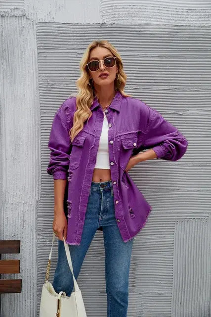 Washed Denim Jacket - Woman`s Clothing