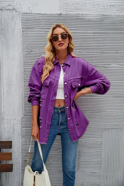 Washed Denim Jacket - Woman`s Clothing