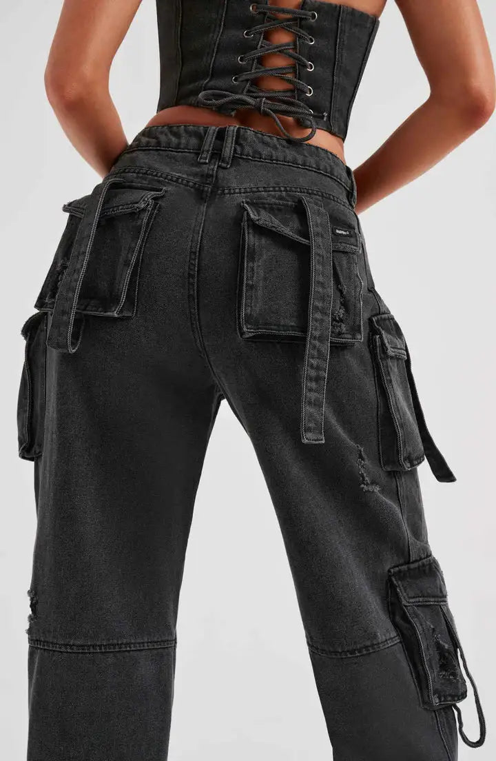 Cargo Denim Jeans - Woman`s Clothing