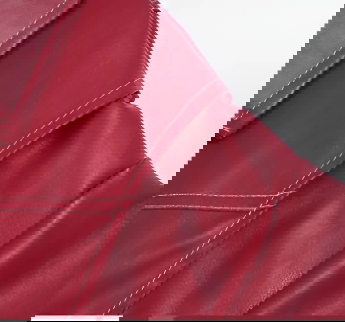 Casual Oversized Leather Jacket - Woman`s Clothing