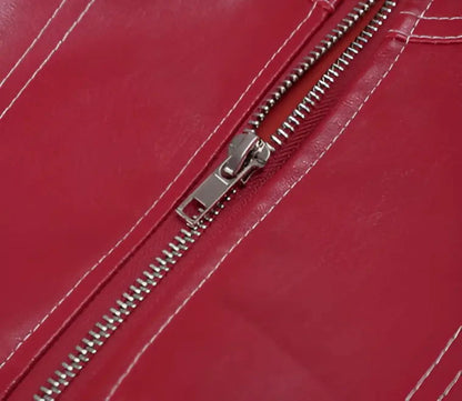 Casual Oversized Leather Jacket - Woman`s Clothing