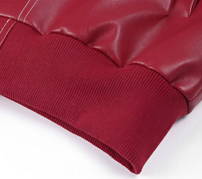 Casual Oversized Leather Jacket - Woman`s Clothing