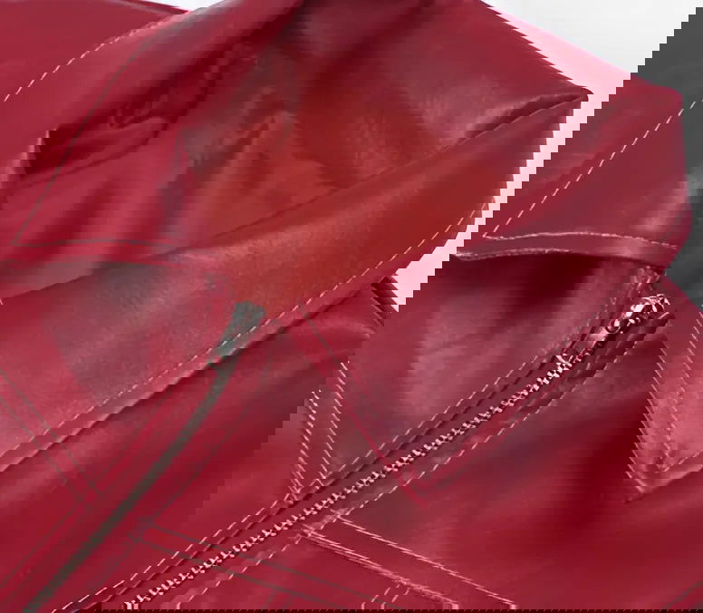Casual Oversized Leather Jacket - Woman`s Clothing