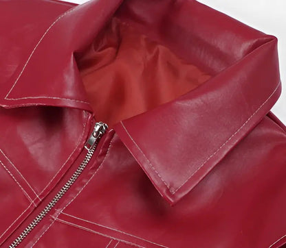 Casual Oversized Leather Jacket - Woman`s Clothing