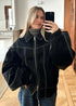 Casual Oversized Leather Jacket - Woman`s Clothing