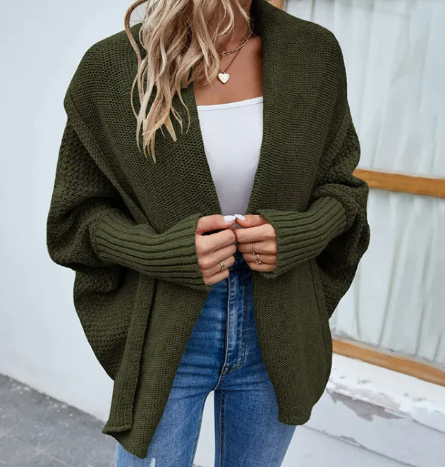 Loose Knitted Sweater Cardigan - Woman`s Clothing