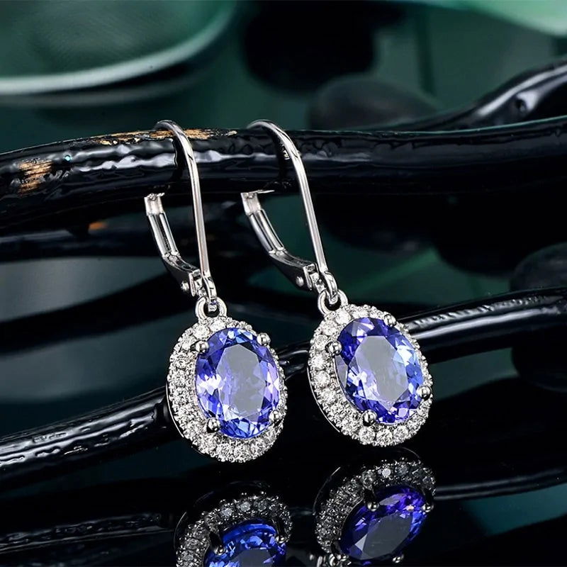 Dangle Style Oval Stone Earrings - Woman`s Clothing