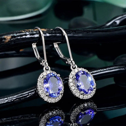 Dangle Style Oval Stone Earrings - Woman`s Clothing