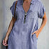 Denim Dress With Zip Closure - Woman`s Clothing