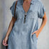 Denim Dress With Zip Closure - Woman`s Clothing