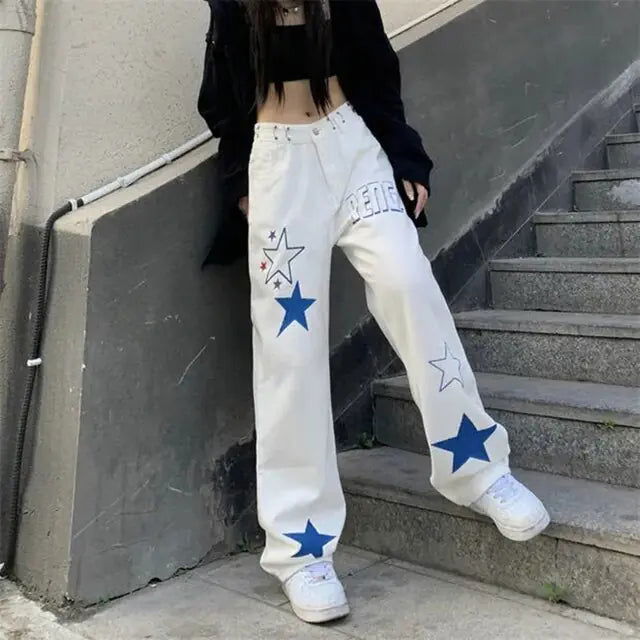 Denim Straight Pants Loose - Woman`s Clothing