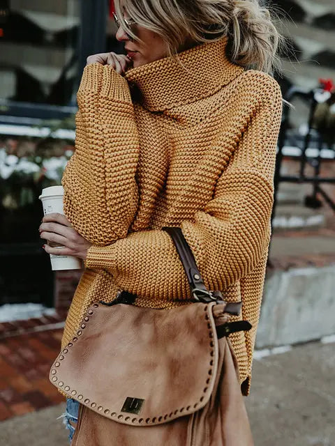 Warm Knitted Turtleneck Sweater - Woman`s Clothing