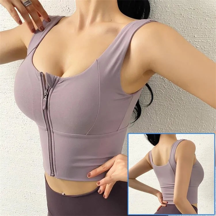 Front Zipper Sports Bra - Woman`s Clothing