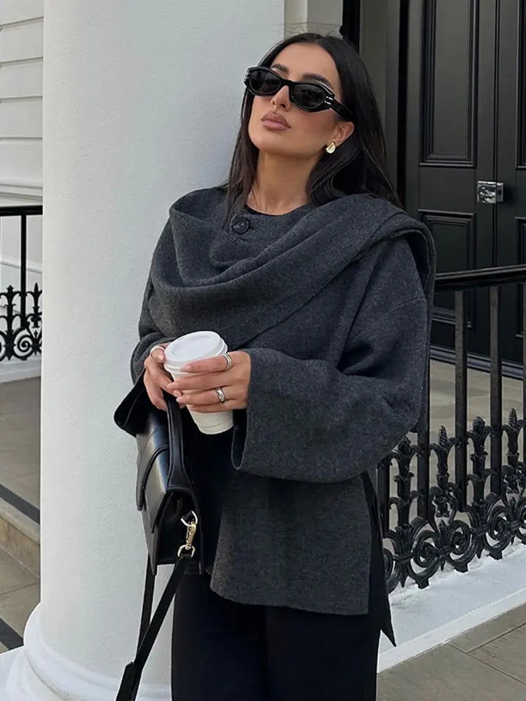 Elegant Knitted Cape Coat - Woman`s Clothing