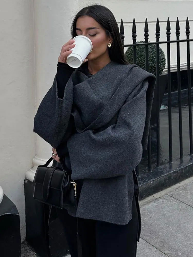 Elegant Knitted Cape Coat - Woman`s Clothing