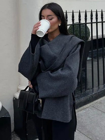 Elegant Knitted Cape Coat - Woman`s Clothing