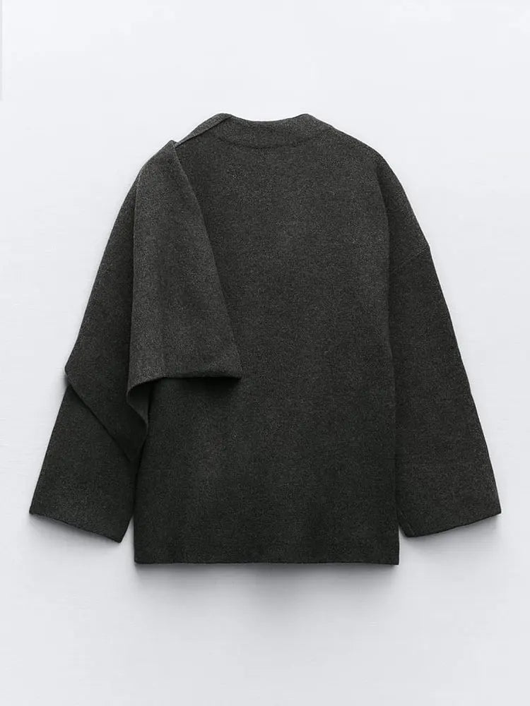 Elegant Knitted Cape Coat - Woman`s Clothing