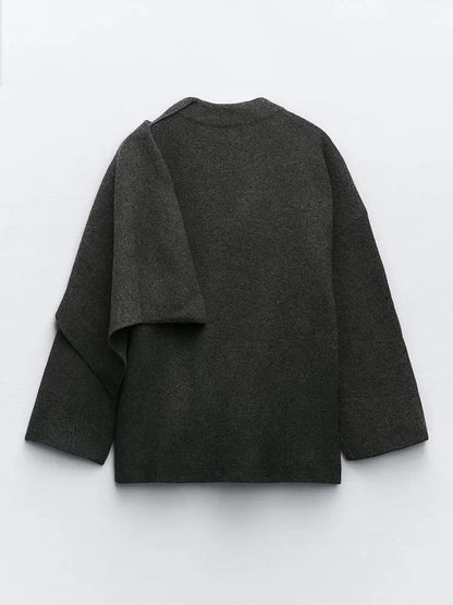 Elegant Knitted Cape Coat - Woman`s Clothing