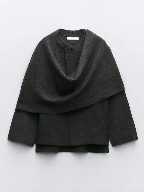 Elegant Knitted Cape Coat - Woman`s Clothing