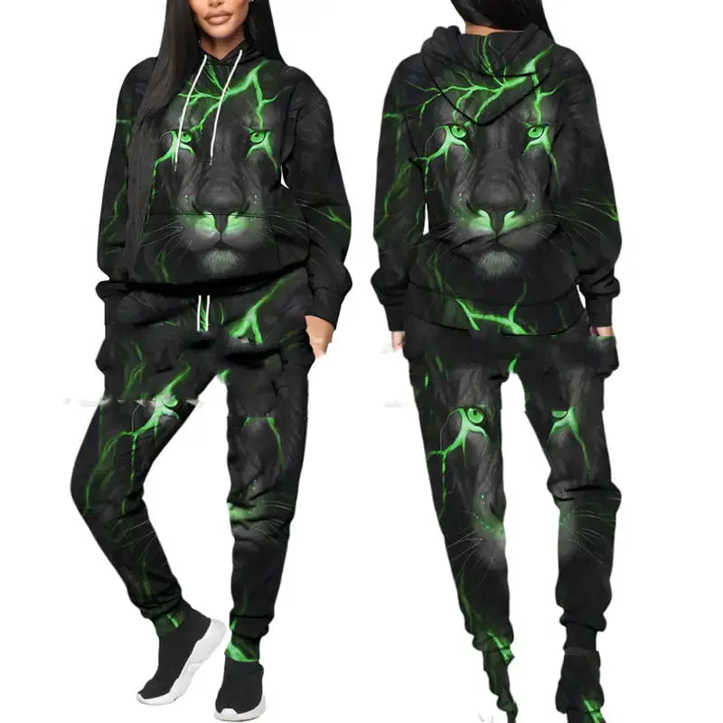 Printed Sports Fitness Hooded Sweater Set