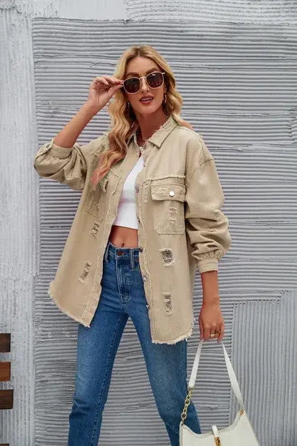 Washed Denim Jacket - Woman`s Clothing