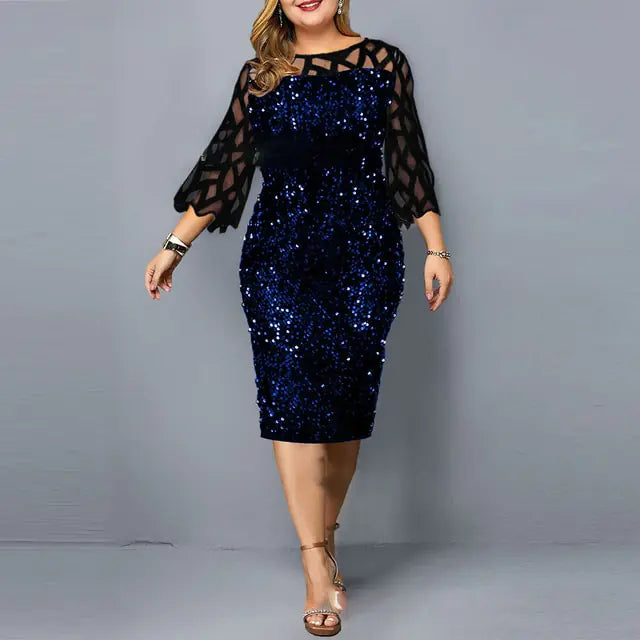 Elegant Sequin Long Sleeve Party Dress - Woman`s Clothing