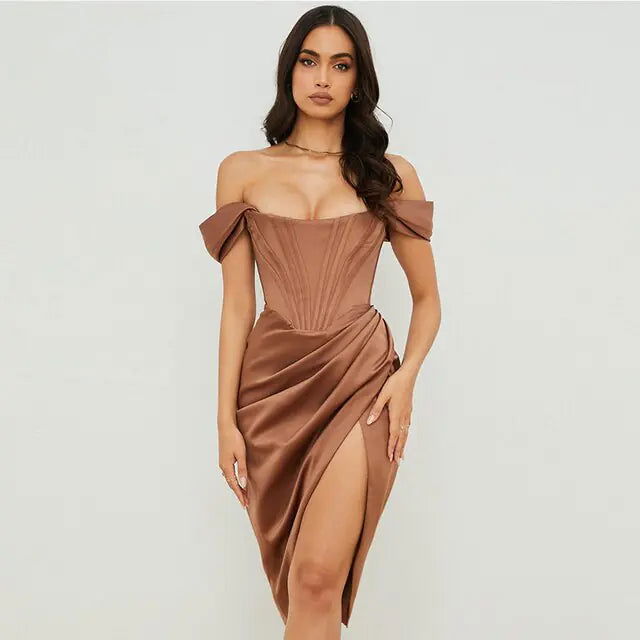 High Quality Summer Satin Bodycon Dress - Woman`s Clothing