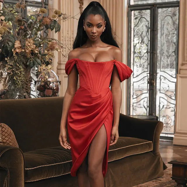 High Quality Summer Satin Bodycon Dress - Woman`s Clothing