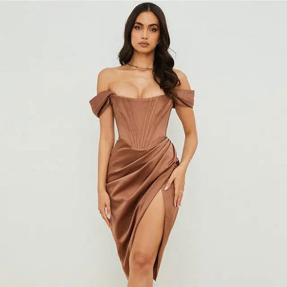 High Quality Summer Satin Bodycon Dress - Woman`s Clothing