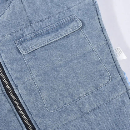 Hooded Denim Vest Jacket - Woman`s Clothing
