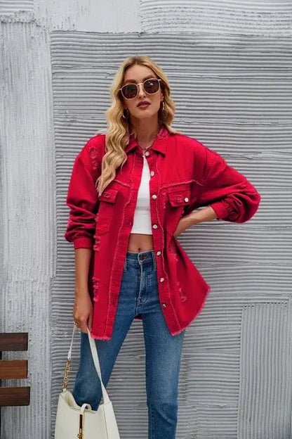 Washed Denim Jacket - Woman`s Clothing