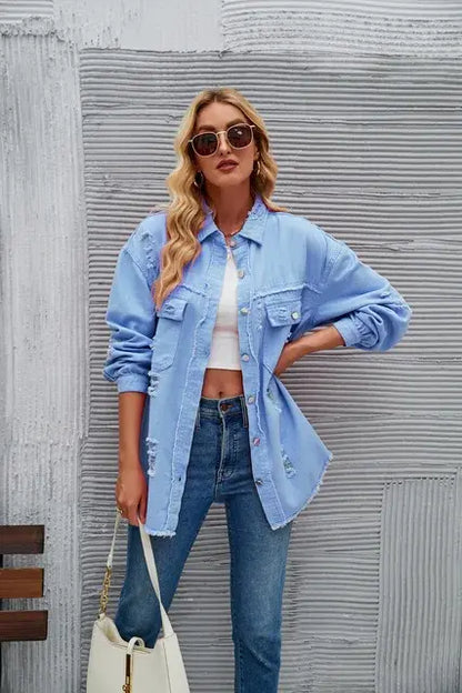 Washed Denim Jacket - Woman`s Clothing