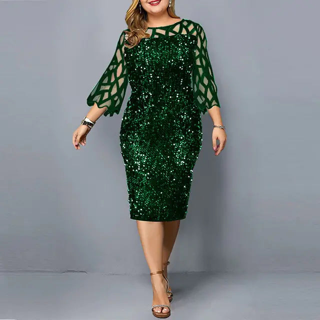 Elegant Sequin Long Sleeve Party Dress - Woman`s Clothing