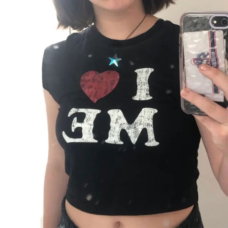 I LOVE ME Print Harajuku T-Shirt - Woman`s Clothing
