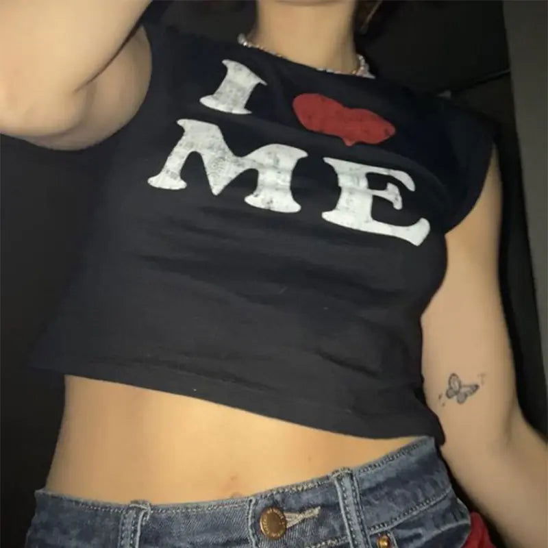 I LOVE ME Print Harajuku T-Shirt - Woman`s Clothing