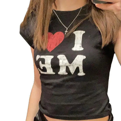 I LOVE ME Print Harajuku T-Shirt - Woman`s Clothing