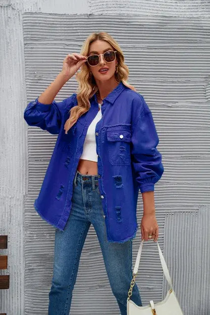 Washed Denim Jacket - Woman`s Clothing