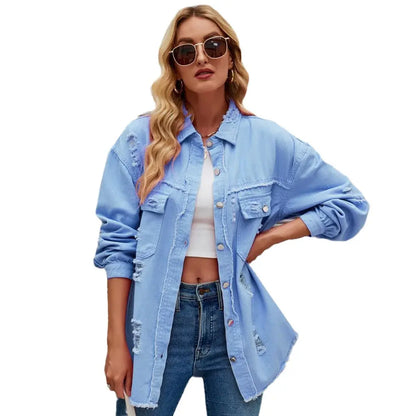 Washed Denim Jacket - Woman`s Clothing
