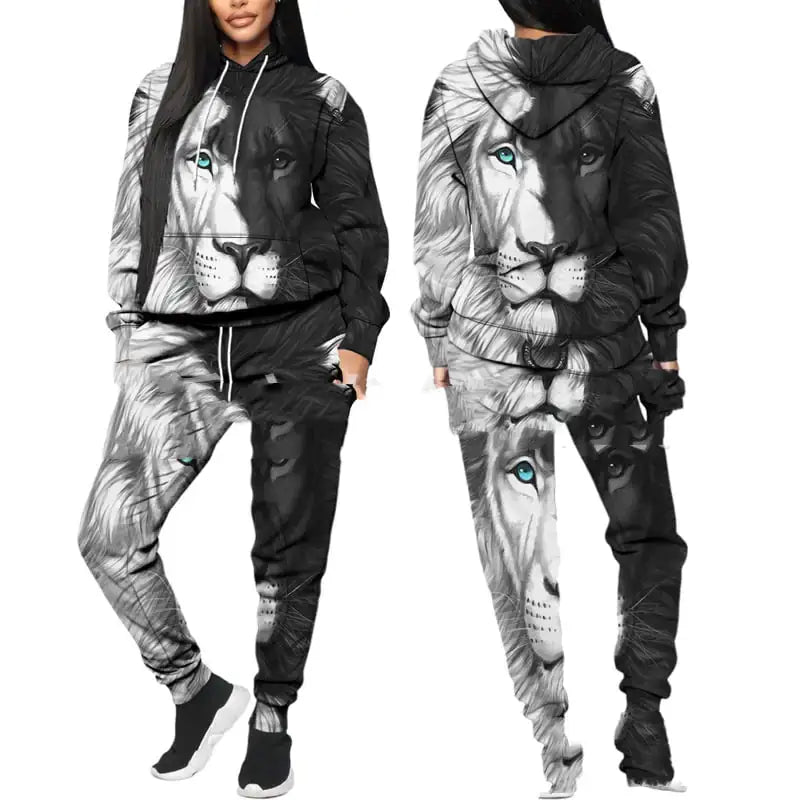 Printed Sports Fitness Hooded Sweater Set